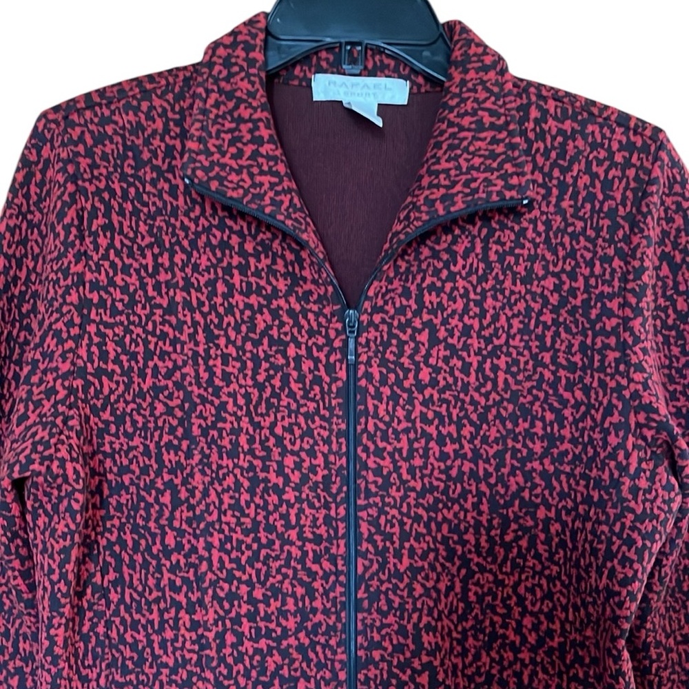 RAFAEL SPORT JACKET FULL ZIP UP NECK FRONT POCKETS STRETCHY RED BLACK EUC